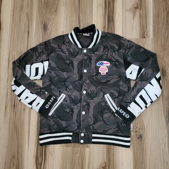 Aape by Bathing Ape Button Snap Varsity Jacket Multi Camo Size XL - Picture 1 of 12